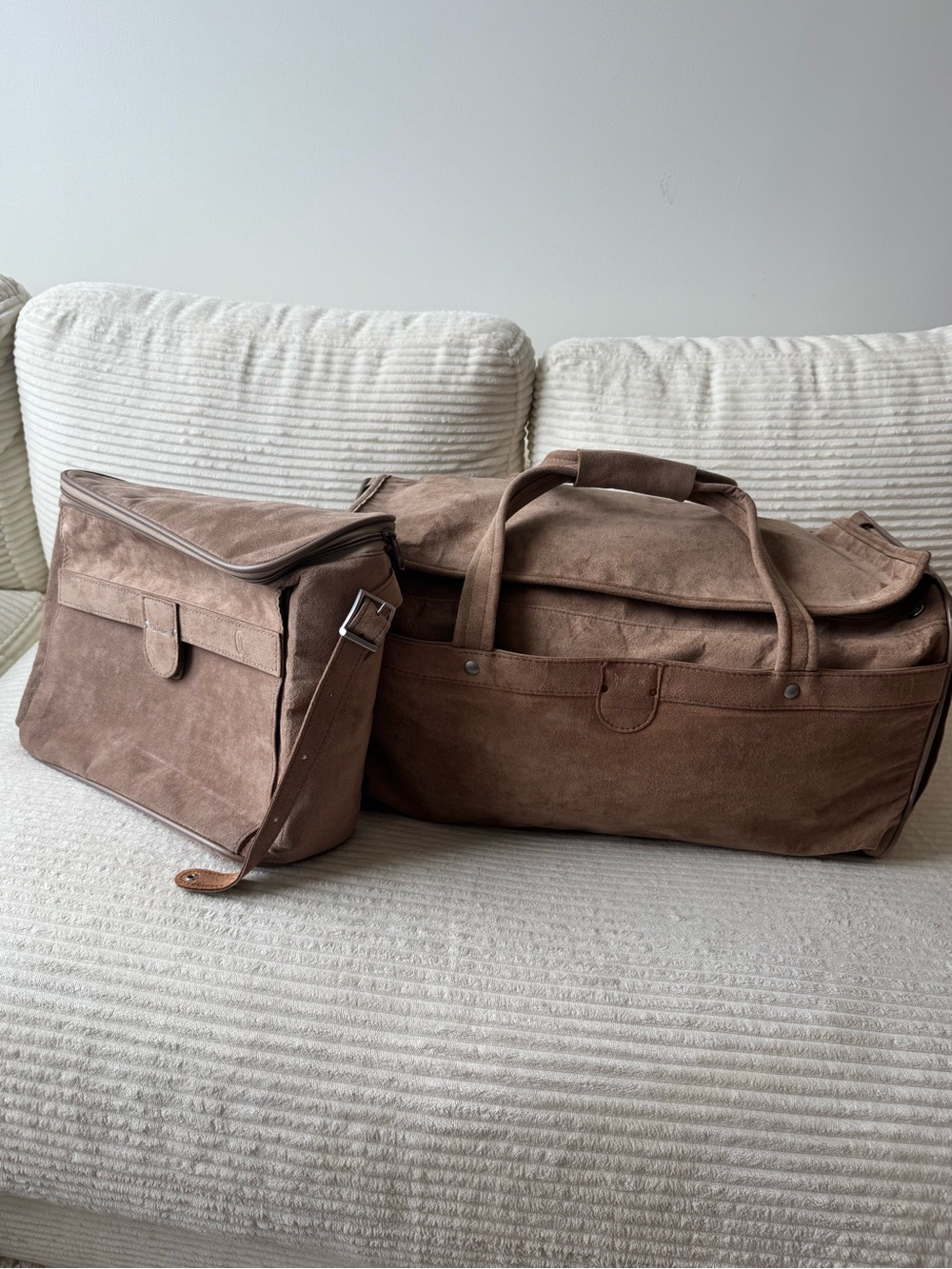 Hartmann Vintage Leather Suede 2-Piece Travel Set — Duffel + Shoulder Bag